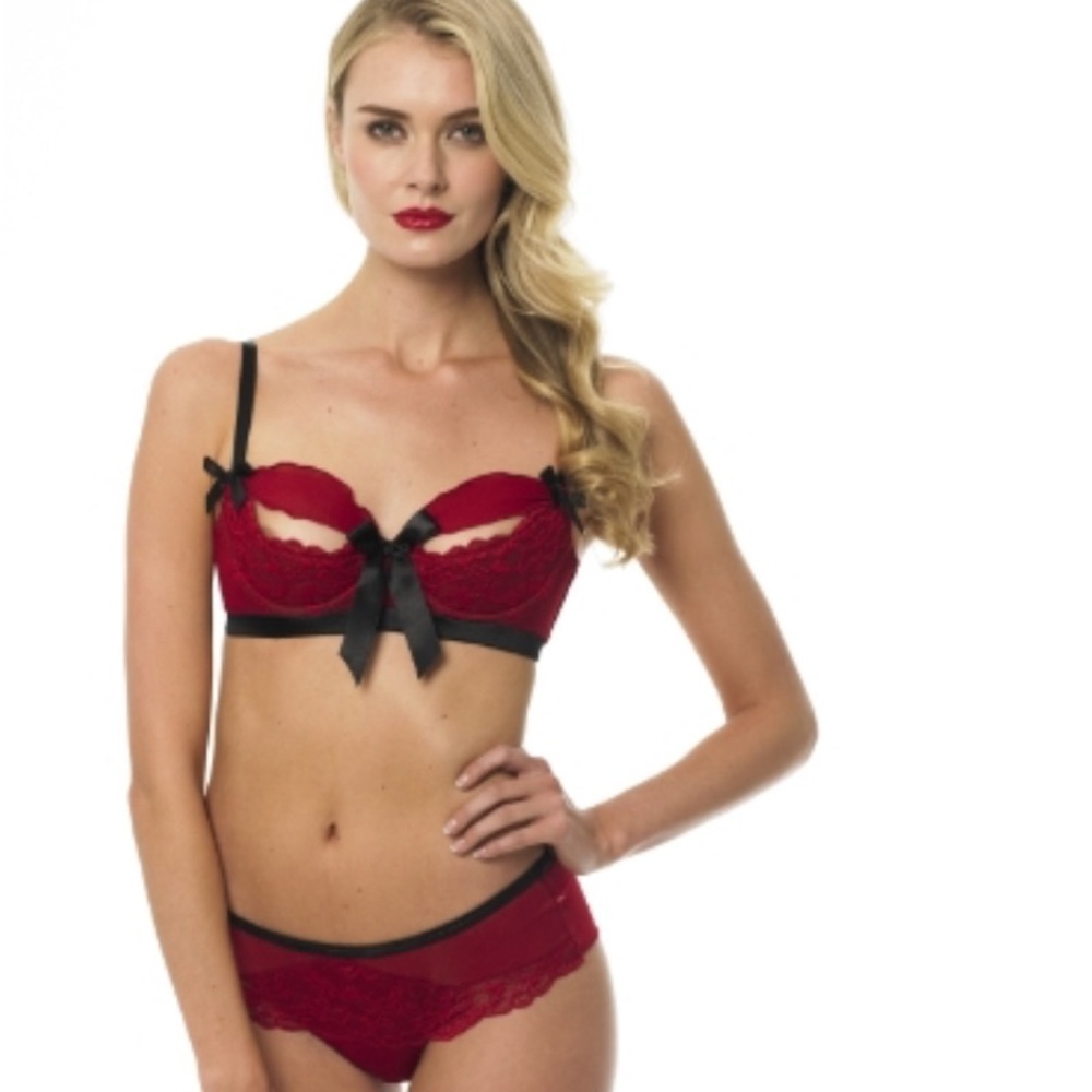 BLUEBELLA Eloise Brazilian Satin Bows Chiffon & Lace Thong Panties US Sz L NWT - Picture 3 of 16